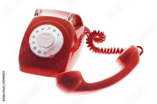 Red Telephone on Isolated White Background