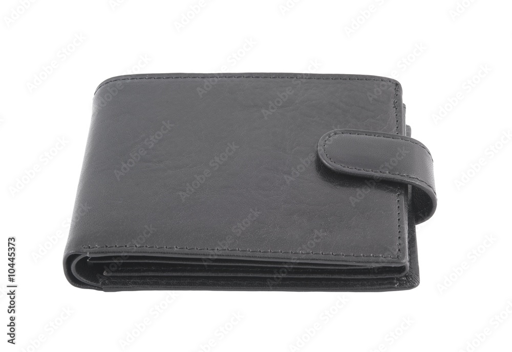 Black leather purse isolated on white