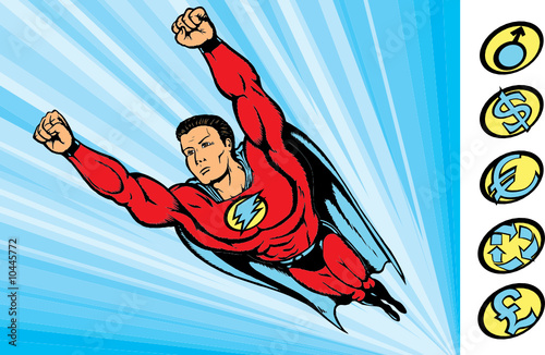 super guy fying into action
