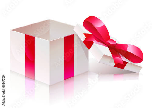 Cadeau au ruban rouge ouvert (reflet)