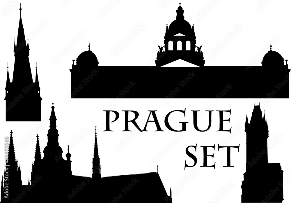 Fototapeta premium vector set of different famous buildings in Czech capital Prague