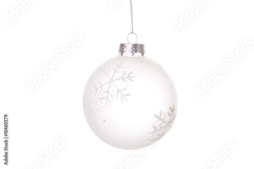 hanging christmas balls over a white background