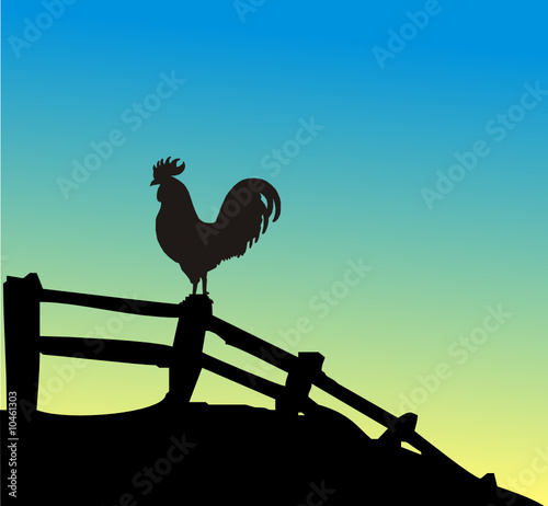 Rooster silhouette on fence