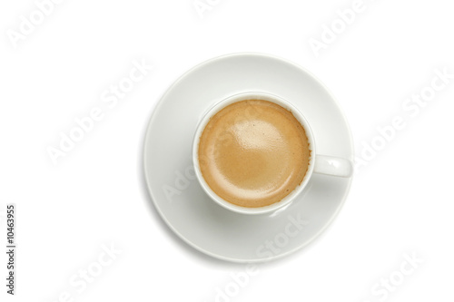 Coffee cup on a saucer, on white background