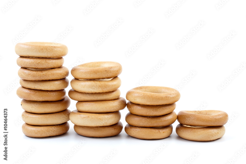 Bread-rings columns isolated on the white background Bread-rings columns isolated on the white background