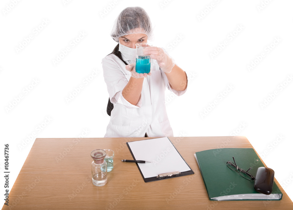 attractive brunette female doctor in laboratory attractive brunette female doctor in laboratory