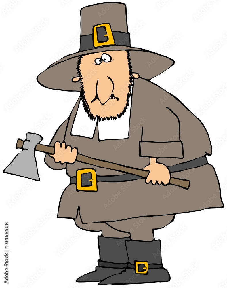 Obraz premium Pilgrim Holding An Axe