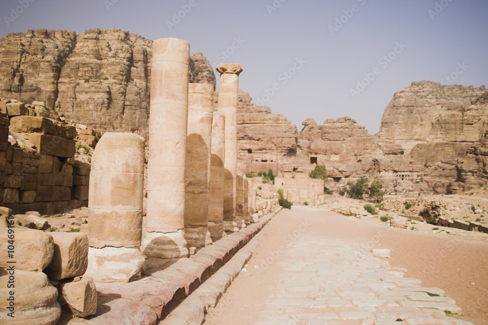 Tourist vacation in nabatean town Petra, beduins , Jordan