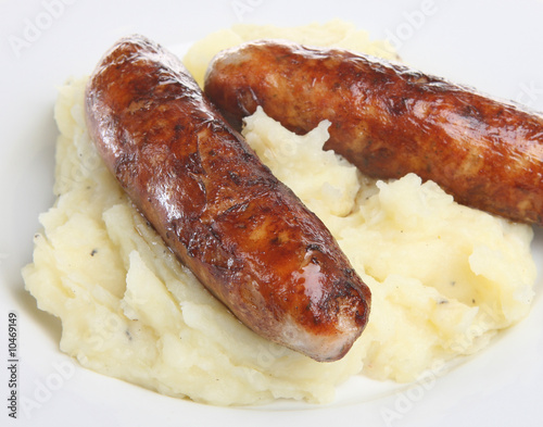 Fotografia Pork sausages with seasoned mashed potato