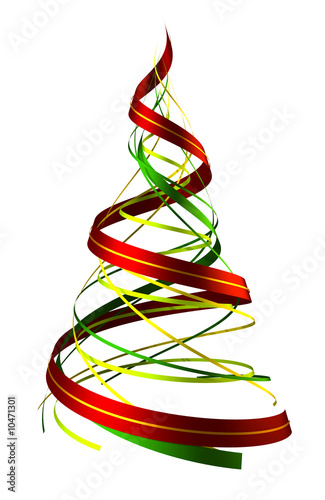 3D render abstract christmas tree made of swirling ribbons