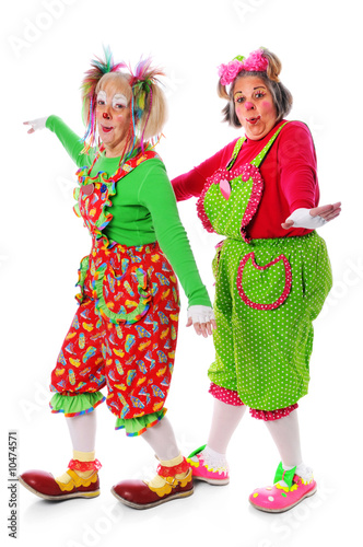 Two clowns playing isolated over a white background