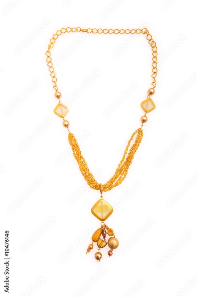 Pendant on golden chain isolated on the white