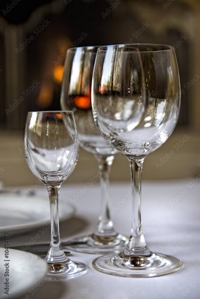 Glass goblets on the table Glass goblets on the table
