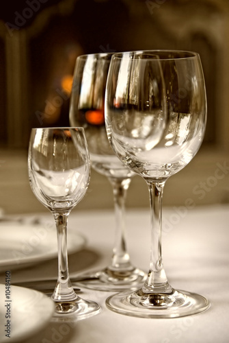 Glass goblets on the table