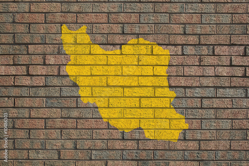 yellow Iranian map painted on brick wall illustration