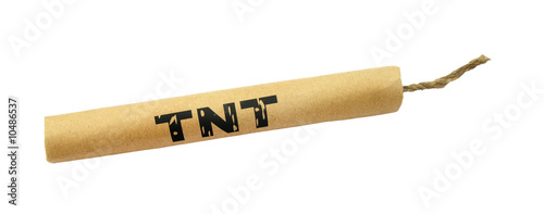 Fotografie Dynamite stick TNT with wick isolated on white