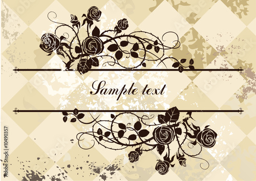 vintage  roses frame on squared grunge background