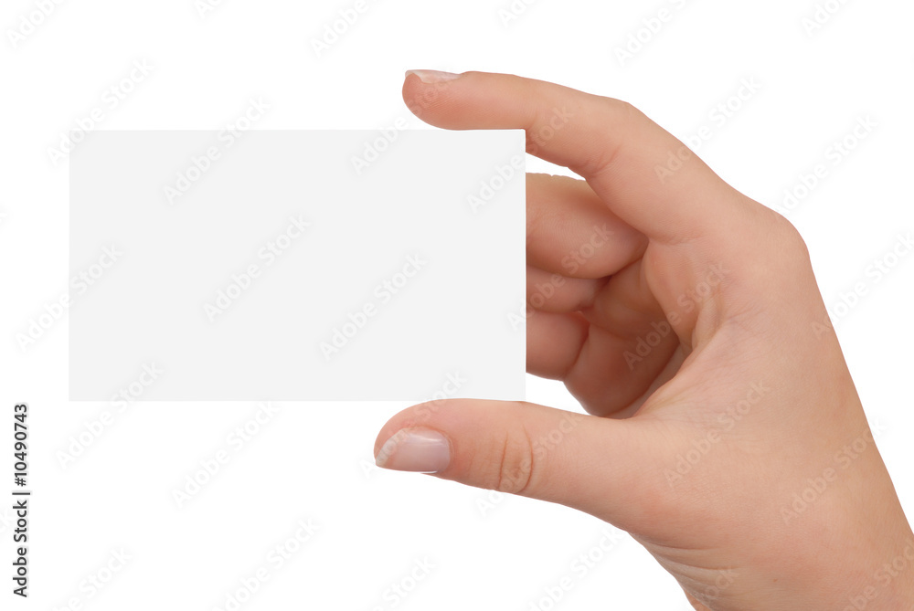 Hand holding blank business card isolated on white Hand holding blank business card isolated on white