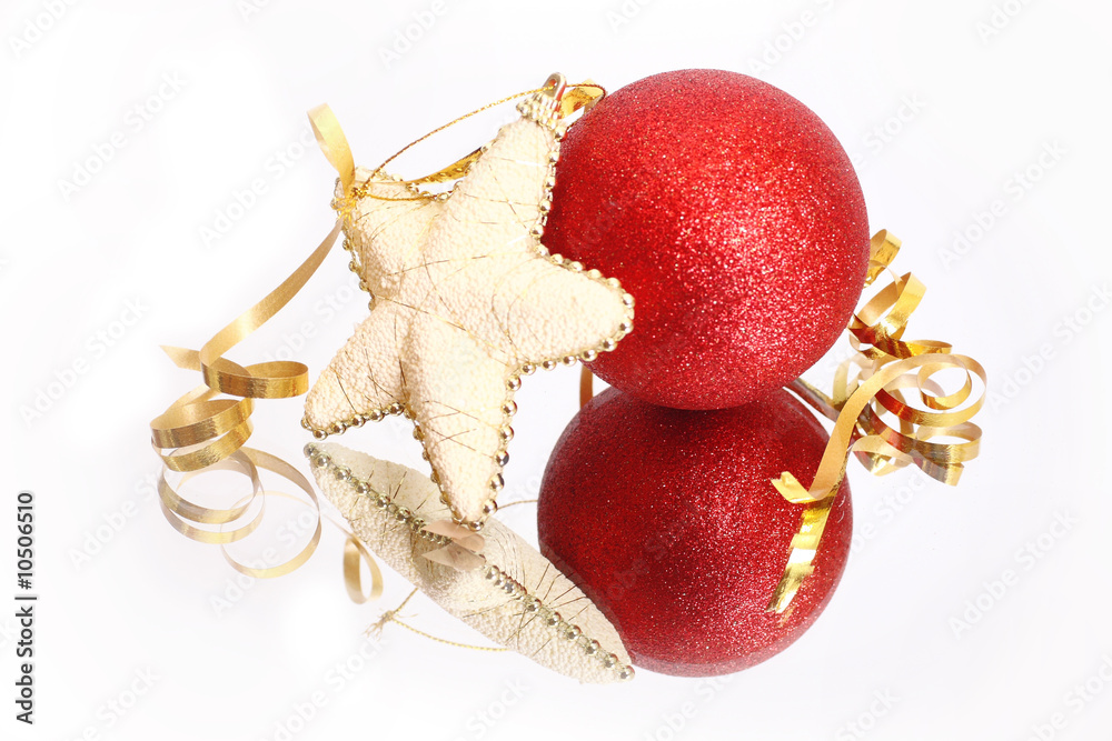 Christmas star, bauble and ribbon