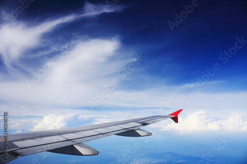 Aerial view of cloudy blue sky on sunny day.