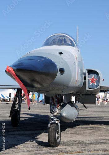 Modern US Air Force jetfighter with red star