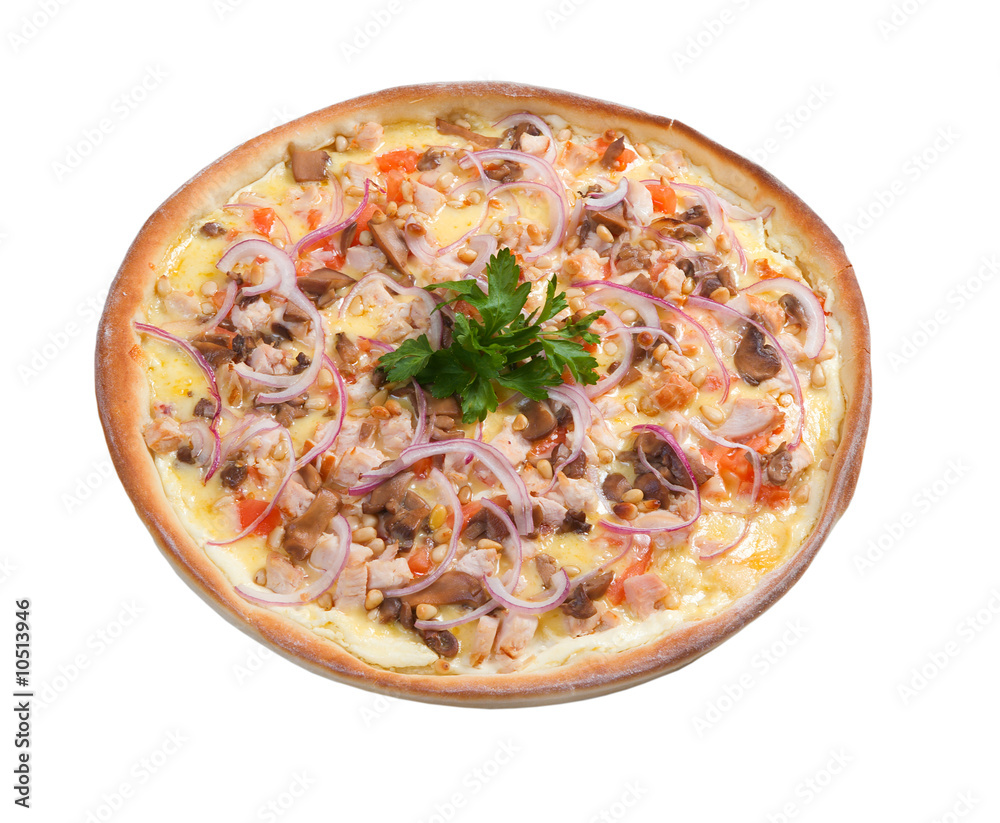 Pizza and italian kitchen. Studio. Isolated on white background.