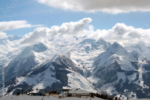 Swiss Alps mountain ski station scenic view, Switzerland.