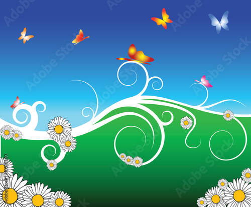 Spring meadow with flowers and butterflies....