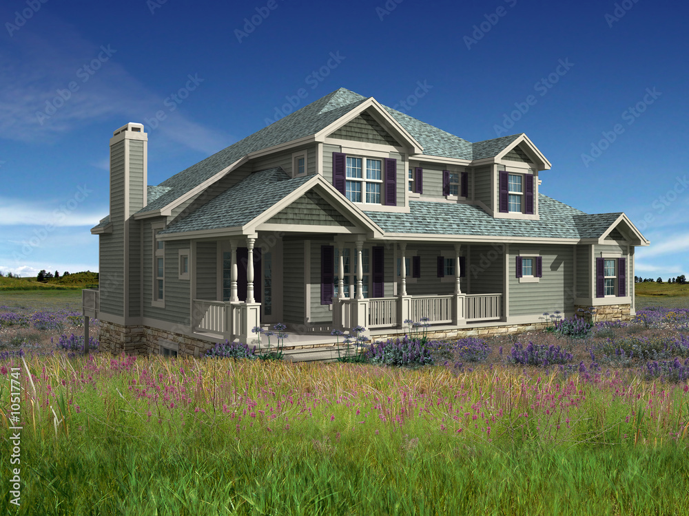 3d Model of prairie house photo-matched in landscape