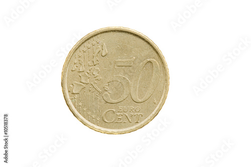 Currency of fifty cents of euros on a over white background