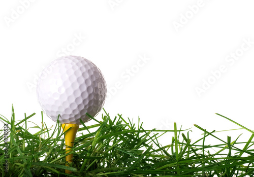 Golf Ball on Tee in Grass Isolated on White Background