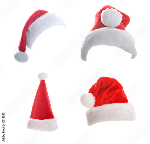Multiple Christmas Hats Isolated on White Background