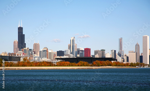 Chicago Skyline on Bright Autumn Day