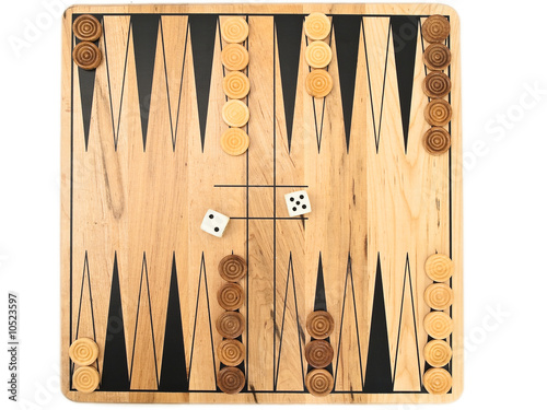 Photo of backgammon game against the white background Fototapeta
