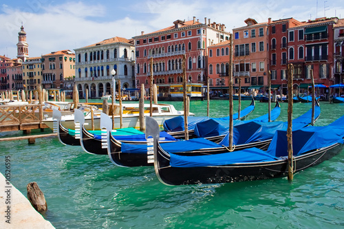beautiful gondolas anchored in Venice, Italy