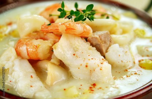Delicious thick and creamy seafood chowder photo