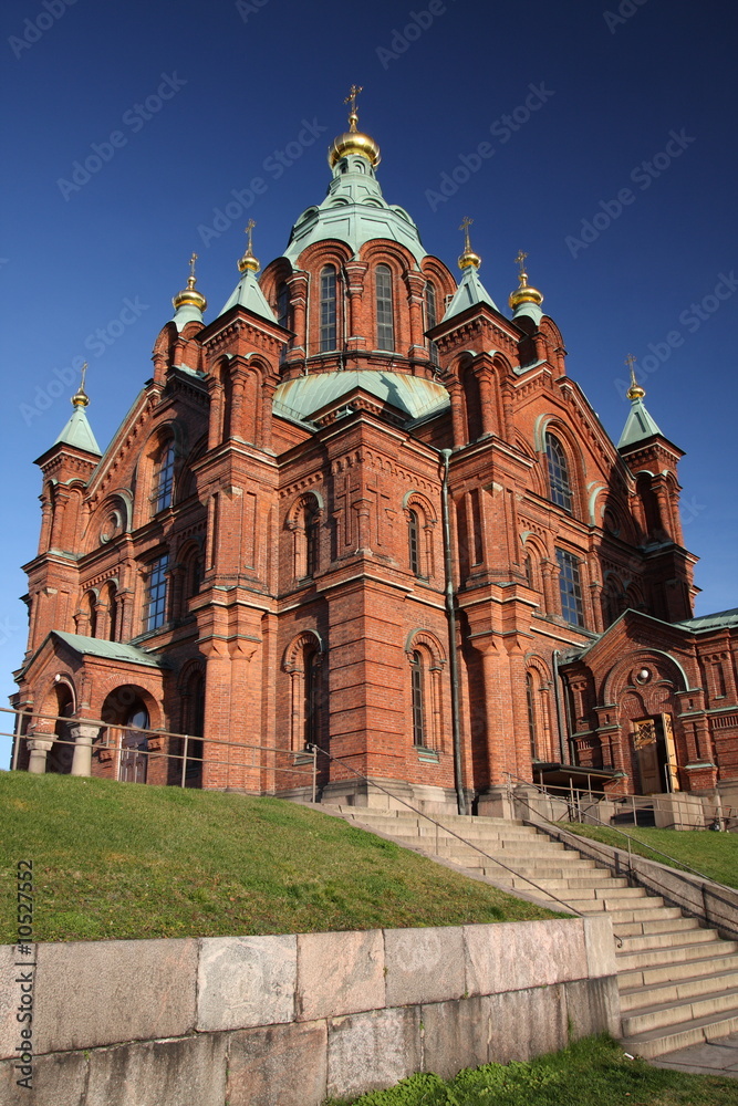Obraz premium Red brick orthodox church in Helsinki, Finland