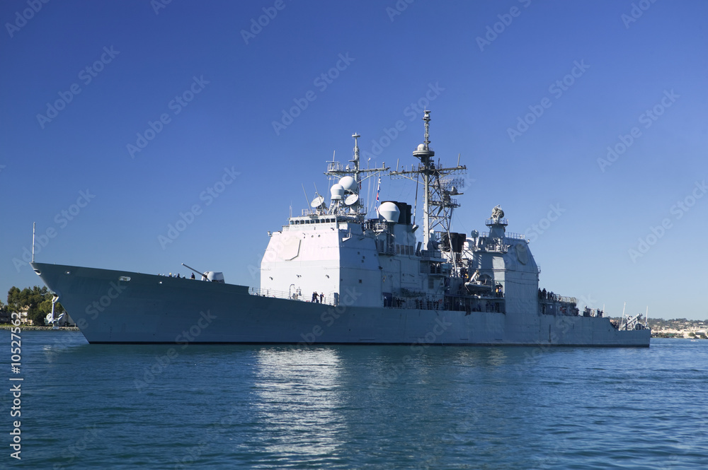 Ticonderoga class guided missile cruiser at sea