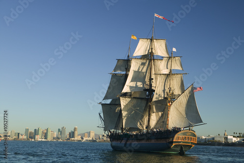 Tall Sailing Ship with shoreline in the background