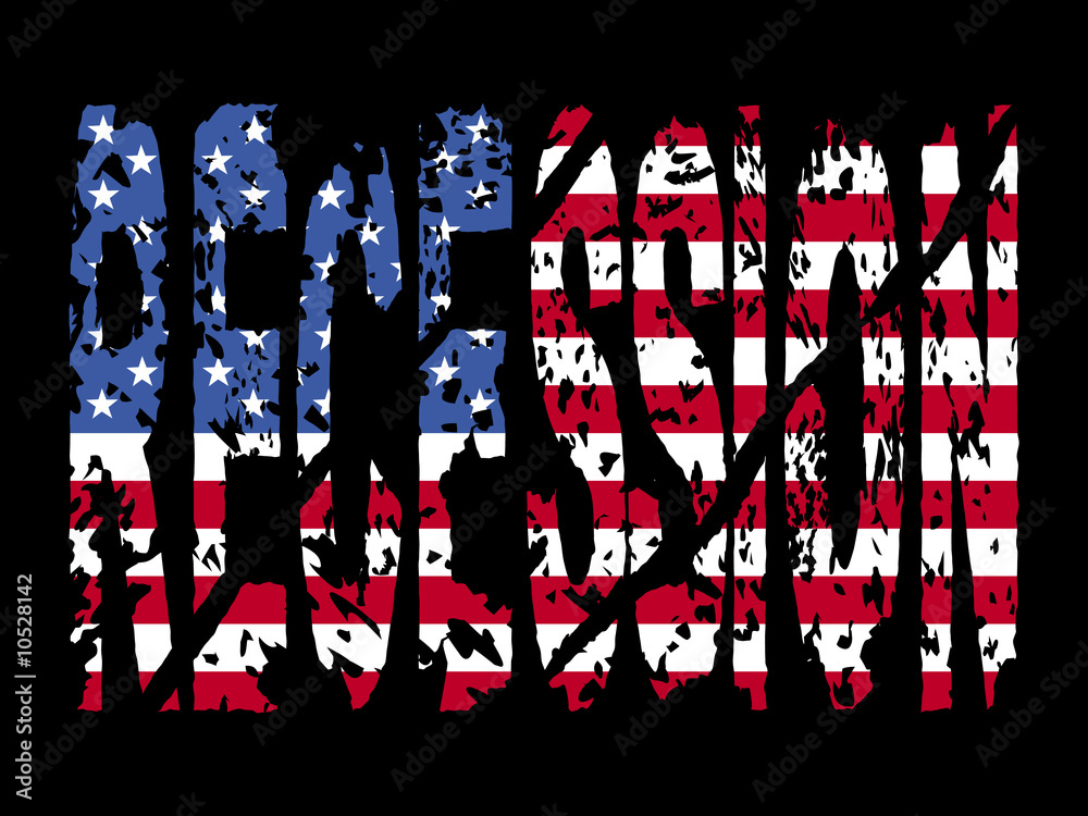 grunge Recession text with American flag illustration grunge Recession text with American flag illustration