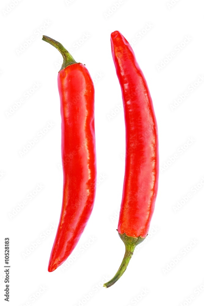two red chilli peppers isolated on white