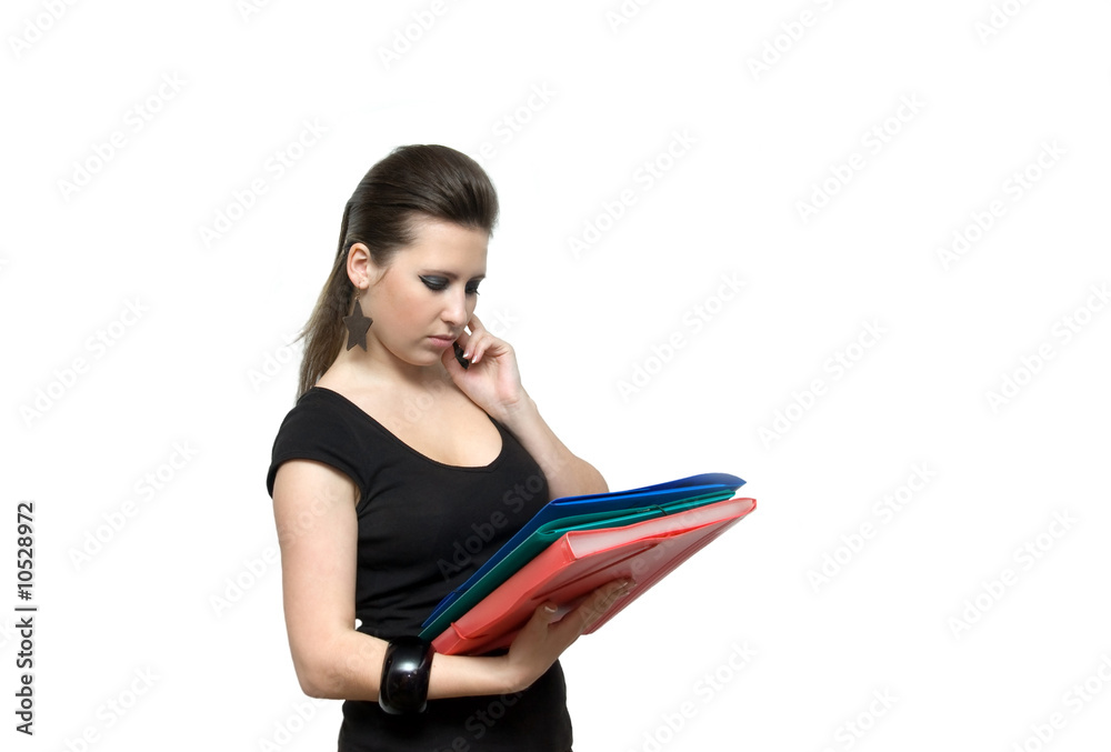 woman with red folder for documents on white background woman with red folder for documents on white background