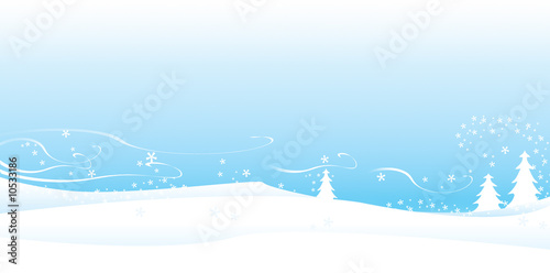 Drifting snow winter scene-wide view