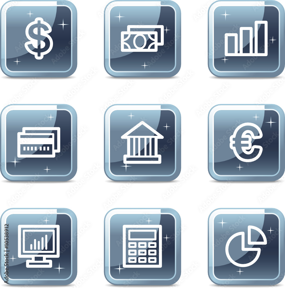 Finance web icons, square blue mineral buttons series Finance web icons, square blue mineral buttons series