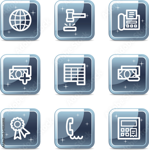 Finance web icons, square blue mineral buttons series set 2