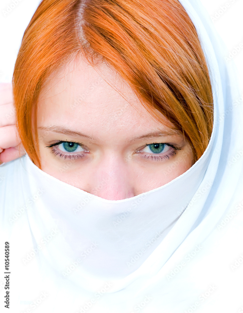 beautiful red girl wearing veil