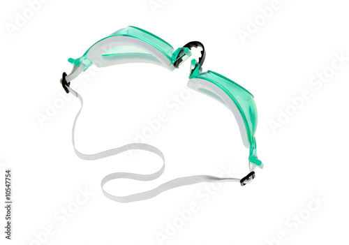 Top view of swimming goggles on white background