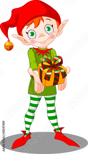 Cute Christmas elf giving gift