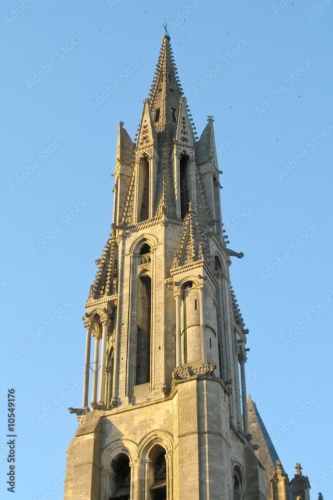 Senlis cathedral tower on sunset