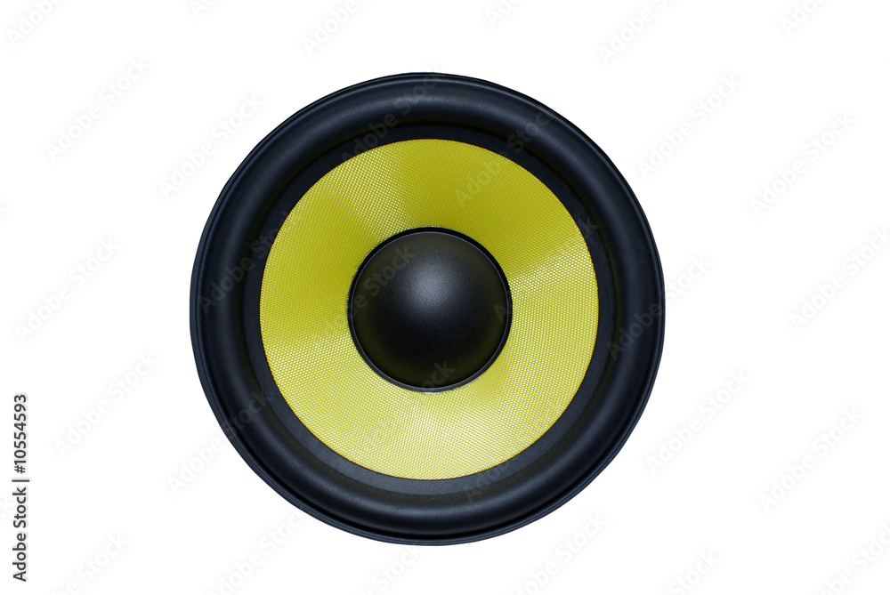 Yellow audio speaker isolated on white background. Yellow audio speaker isolated on white background.